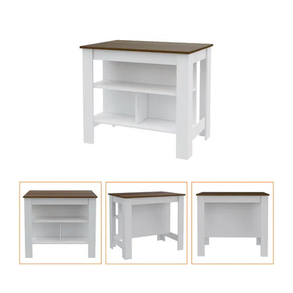 Norfolk 2 Piece Kitchen Set, Kitchen Island + Upper Wall Cabinet , White /Walnut