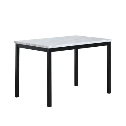 Noyes Metal Dining Table with Laminated Faux Marble Top, Off-white