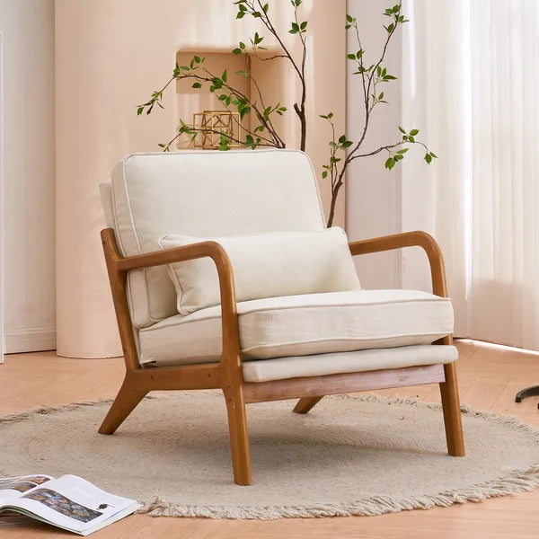 Oak Armrest Oak Upholstered Single Lounge Chair Indoor Lounge Chair Off-White