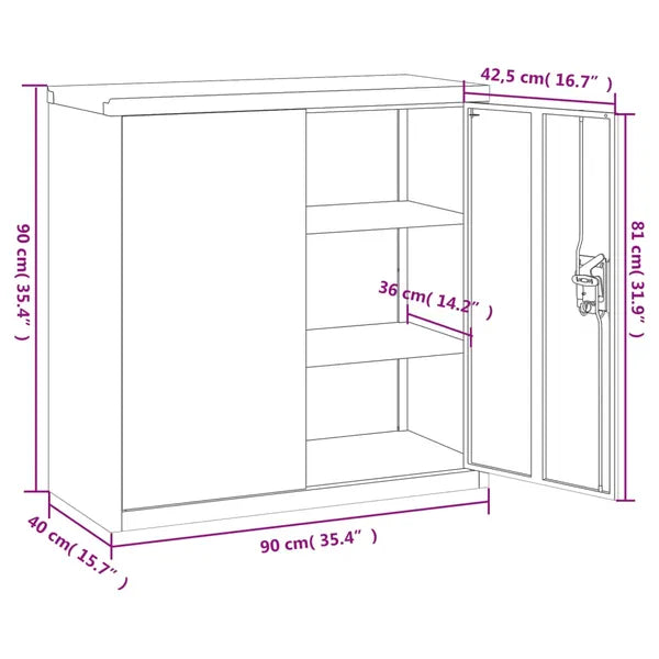 Office Cabinet with 2 Doors Gray 35.4' Steel