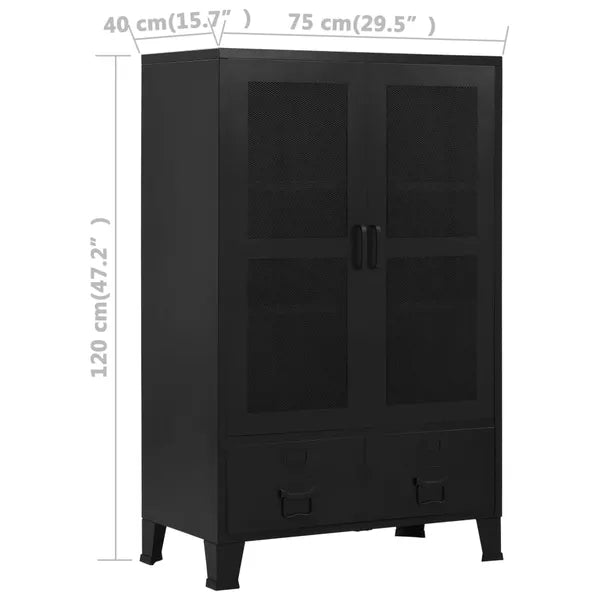 Office Cabinet with Mesh Doors Industrial Black 29.5"x15.7"x47.2" Steel