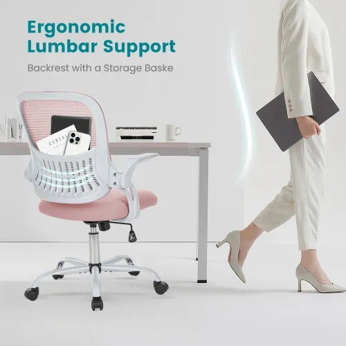 Office Mid Back Ergonomic Mesh Computer Desk Larger Seat Executive Height Adjustable Swivel Task Chair with Lumbar Support