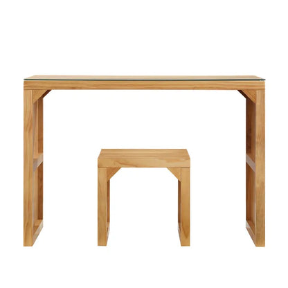 Pine Dining Bench and Table, Indoor Wood Bench for Entryway,Living Room,Kitchen and Bedroom Table and Bench Set (Nature, Bench & Table) Small Tempered glass included