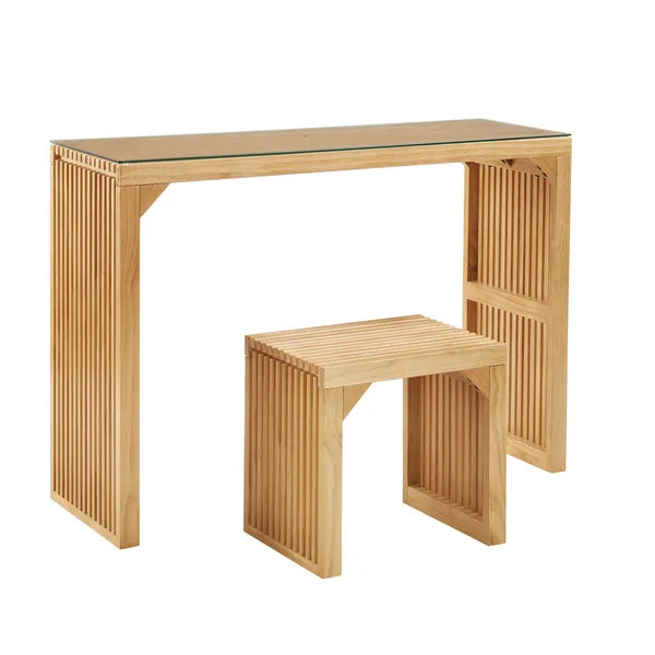 Pine Dining Bench and Table, Indoor Wood Bench for Entryway,Living Room,Kitchen and Bedroom Table and Bench Set (Nature, Bench & Table) Small Tempered glass included