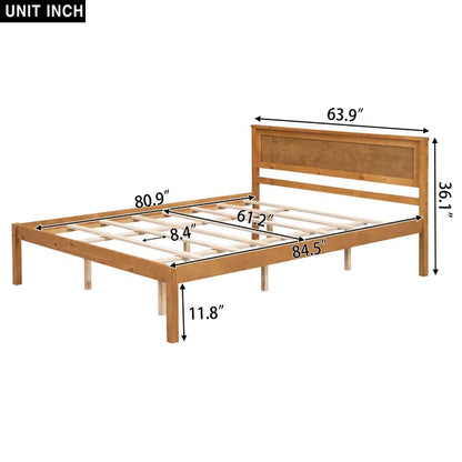 SALEPlatform Bed Frame with Headboard , Wood Slat Support , No Box Spring Needed ,Queen