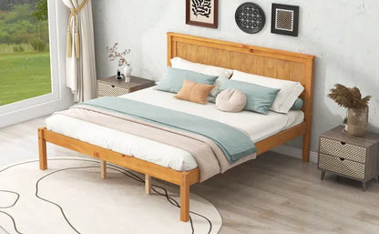 SALEPlatform Bed Frame with Headboard , Wood Slat Support , No Box Spring Needed ,Queen