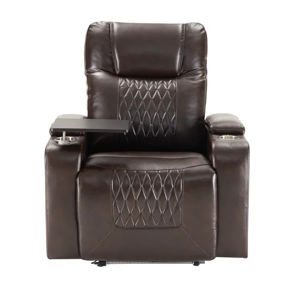 Power Motion Recliner with USB Charging Port and Hidden Arm Storage 2 Convenient Cup Holders Design and 360° Swivel Tray Table,Brown (old sku: SG000630AAD)