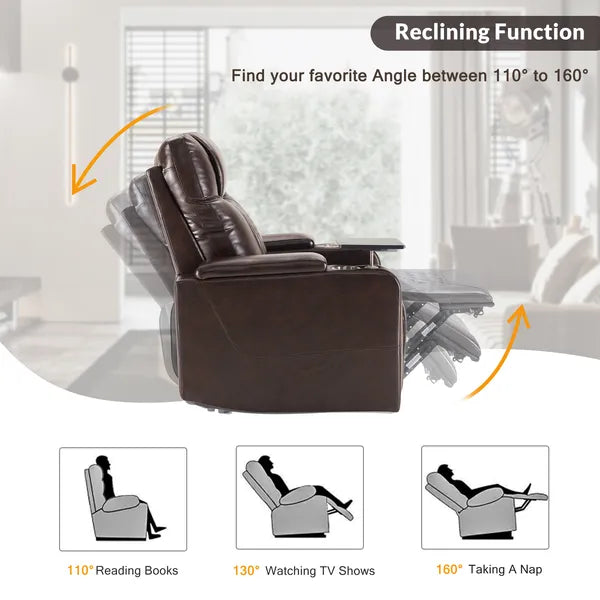 Power Motion Recliner with USB Charging Port and Hidden Arm Storage 2 Convenient Cup Holders Design and 360° Swivel Tray Table,Brown (old sku: SG000630AAD)