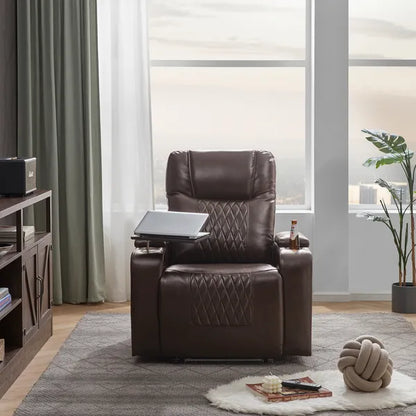 Power Motion Recliner with USB Charging Port and Hidden Arm Storage 2 Convenient Cup Holders Design and 360° Swivel Tray Table,Brown (old sku: SG000630AAD)