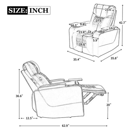 Power Motion Recliner with USB Charging Port and Hidden Arm Storage 2 Convenient Cup Holders Design and 360° Swivel Tray Table,Brown (old sku: SG000630AAD)