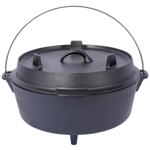 pre-Seasoned Cast Iron Dutch Oven With Skillet Lid, Outdoor Camping Deep Pot for Camping Fireplace Cooking BBQ Baking Campfire, Leg Base, 8 Quart