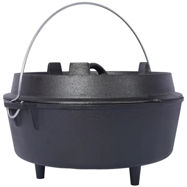 pre-Seasoned Cast Iron Dutch Oven With Skillet Lid, Outdoor Camping Deep Pot for Camping Fireplace Cooking BBQ Baking Campfire, Leg Base, 8 Quart