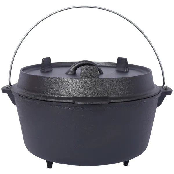 pre-Seasoned Cast Iron Dutch Oven With Skillet Lid, Outdoor Camping Deep Pot for Camping Fireplace Cooking BBQ Baking Campfire, Leg Base, 8 Quart