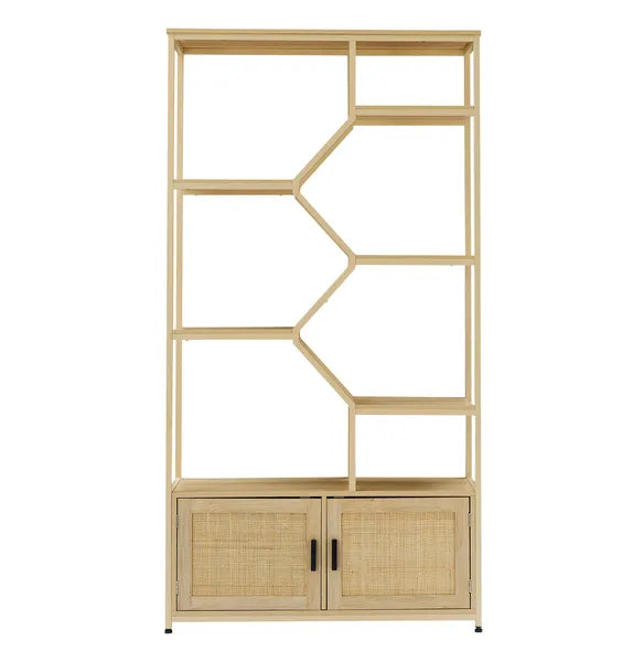 Rattan bookshelf 5 tiers Bookcases Storage Rack with cabinet for Living Room Home Office