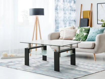 Rectangle Black Glass Coffee Table, Clear Coffee Table, Modern Side Center Tables for Living Room, Living Room Furniture