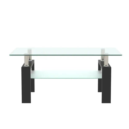 Rectangle Black Glass Coffee Table, Clear Coffee Table,Modern Side Center Tables for Living Room, Living Room Furniture