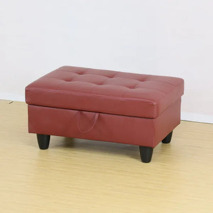 Red Faux Leather Storage Ottoman Living Room Sofa