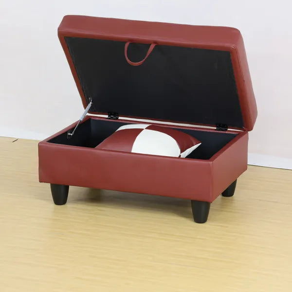 Red Faux Leather Storage Ottoman Living Room Sofa