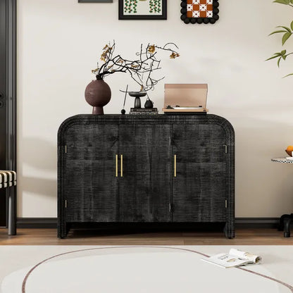 Retro Minimalist Curved Sideboard with Gold Handles and Adjustable Dividers for Living Room or Dining Room