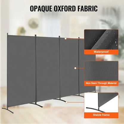 Room Divider 4 Panels Fabric Room Privacy Screen for Office Bedroom Grey