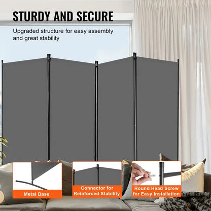 Room Divider 4 Panels Fabric Room Privacy Screen for Office Bedroom Grey