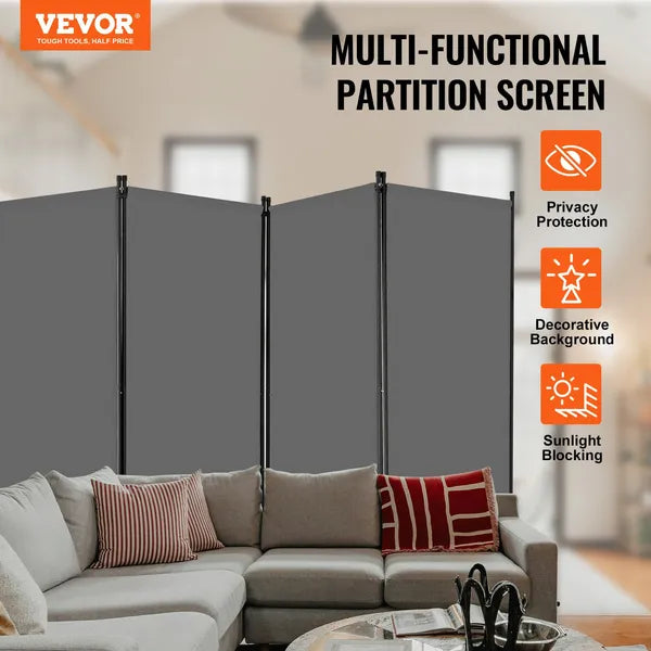 Room Divider 4 Panels Fabric Room Privacy Screen for Office Bedroom Grey