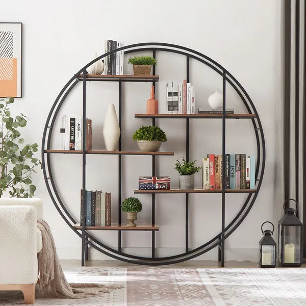 Round 5-Tier Metal Plant Stand bookcase storage rack;  Indoor Living Room Terrace Garden Balcony Display Stand