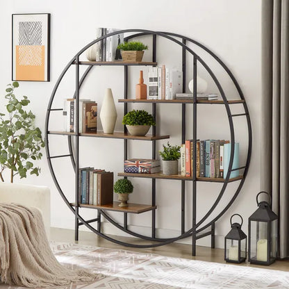 Round 5-Tier Metal Plant Stand bookcase storage rack;  Indoor Living Room Terrace Garden Balcony Display Stand