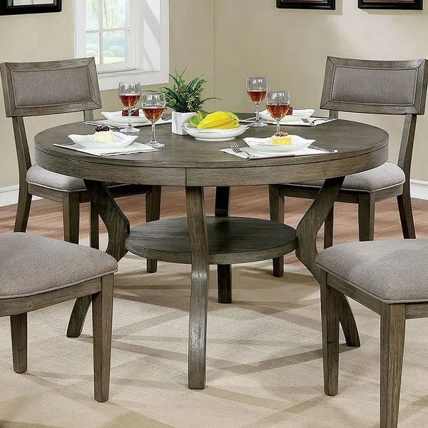 Rustic Grey Solid wood Round Dining Table w Shelf Dining Room Furniture 1pc Table Only