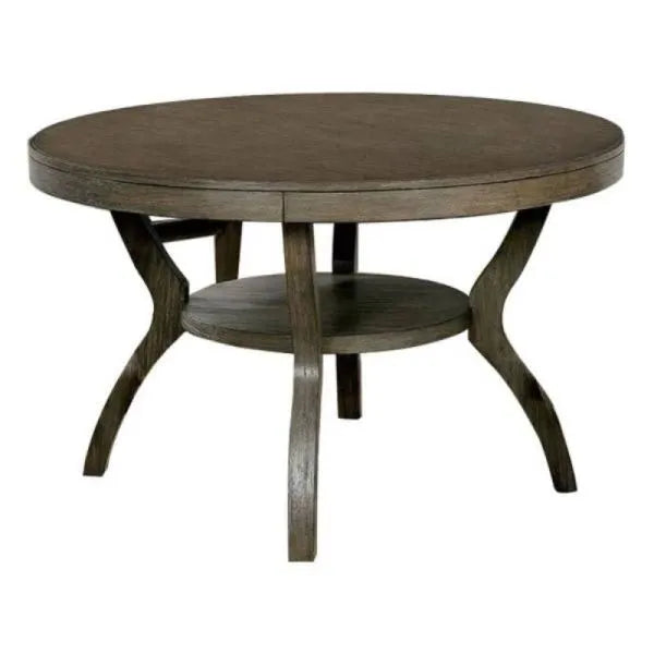 Rustic Grey Solid wood Round Dining Table w Shelf Dining Room Furniture 1pc Table Only