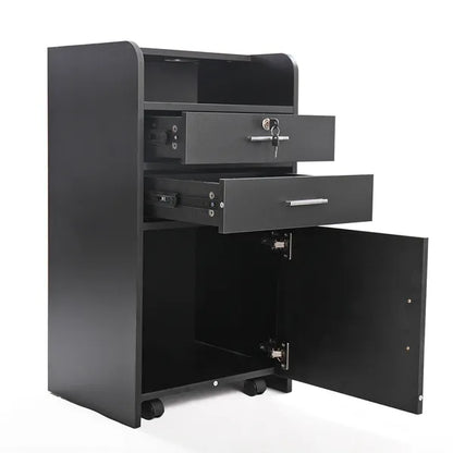 Salon Beauty Cabinet;  3-Layer Rolling Trolley with Storage Drawer;  Wheels and 2 Hair Dryer Holders;  XH