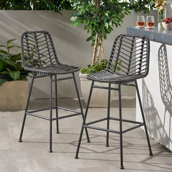 Sawtelle Outdoor Wicker Barstools (Set of 2)