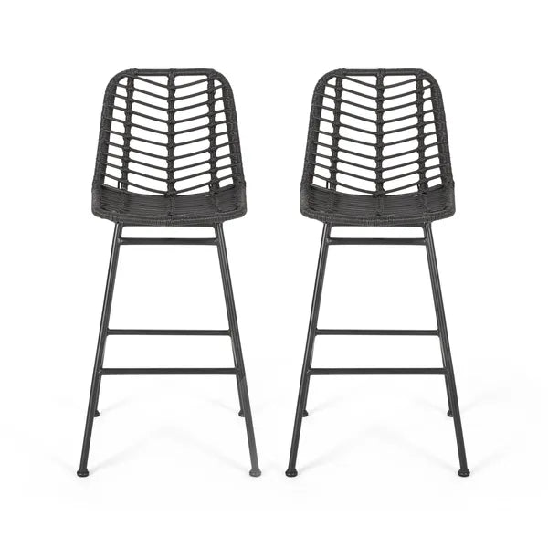 Sawtelle Outdoor Wicker Barstools (Set of 2)