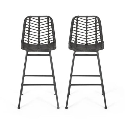 Sawtelle Outdoor Wicker Barstools (Set of 2)