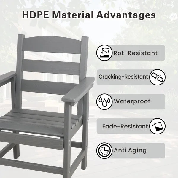 Set of 2 HDPE Patio & Garden Dining Chairs, Outdoor Chairs, Porch Chairs, Weather Resistant, Grey