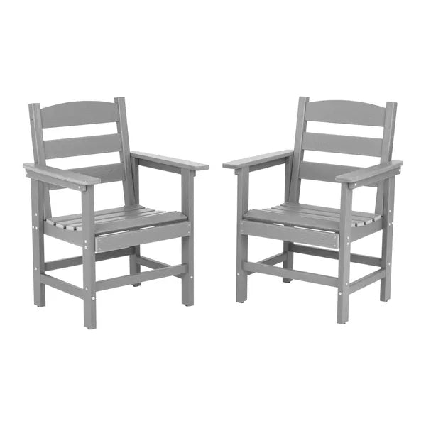 Set of 2 HDPE Patio & Garden Dining Chairs, Outdoor Chairs, Porch Chairs, Weather Resistant, Grey