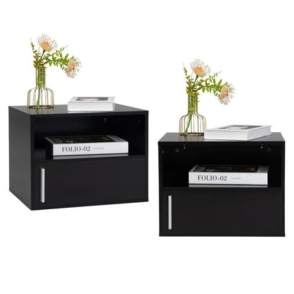 Set of 2 Wall-mounted Wooden Nightstand, Black