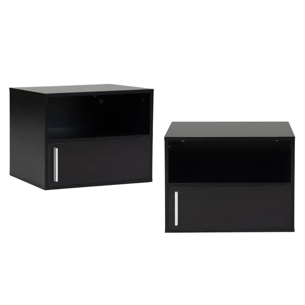 Set of 2 Wall-mounted Wooden Nightstand, Black