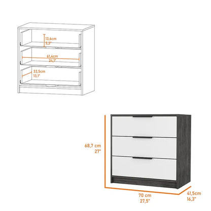 Smokey Oak and White 3-Drawer Dresser