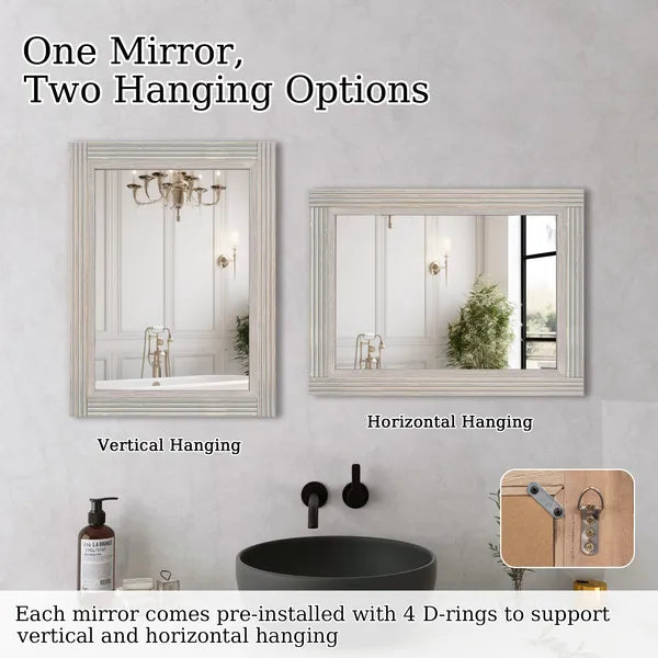 Solid Wood Frame Flat Bathroom Mirror-Small