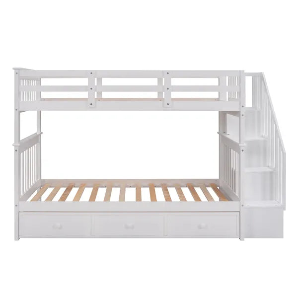 Stairway Twin-Over-Twin Bunk Bed with Three Drawers for Bedroom, Dorm - Gray