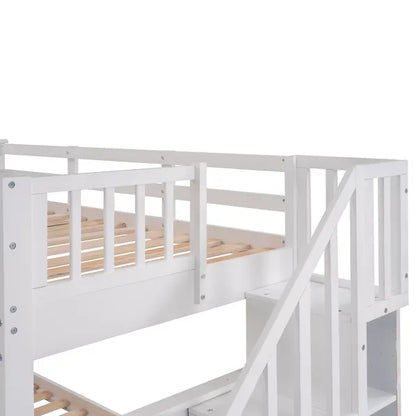 Stairway Twin-Over-Twin Bunk Bed with Three Drawers for Bedroom, Dorm - Gray