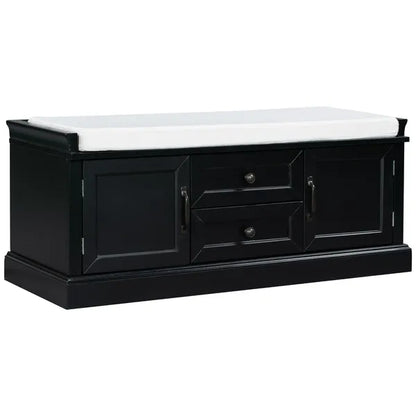 Storage Bench with 2 Drawers and 2 Cabinets,Shoe Bench with Removable Cushion for Living Room,Entryway