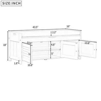 Storage Bench with 3 Shutter-shaped Doors,Shoe Bench with Removable Cushion and Hidden Storage Space