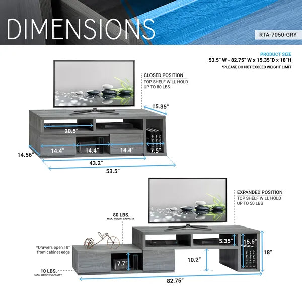 Techni Mobili Adjustable TV Stand Console for TV's Up to 65"