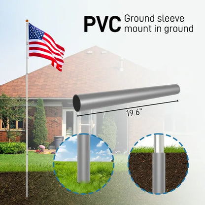 Telescopic Flag Pole Kit, 20FT Height Adjustable Heavy Duty Aluminum Flagpoles with 5x3 US Flag & Golden Ball Topper for Yard House Ground Residential Commercial