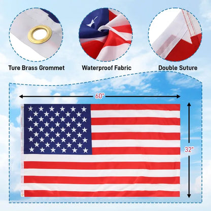 Telescopic Flag Pole Kit, 20FT Height Adjustable Heavy Duty Aluminum Flagpoles with 5x3 US Flag & Golden Ball Topper for Yard House Ground Residential Commercial