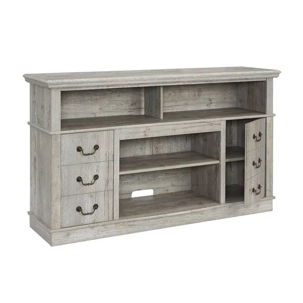 Traditional TV Media Stand Farmhouse Rustic Entertainment Console for TV Up to 65" with Open and Closed Storage Space, Light Gray, 60"W*15.75"D*34.25"H