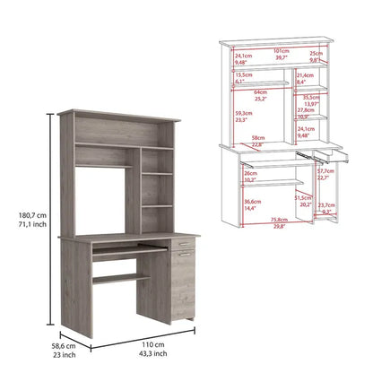 Tucson 2 Piece Office Set, Bookcase + Desk , Light Gray