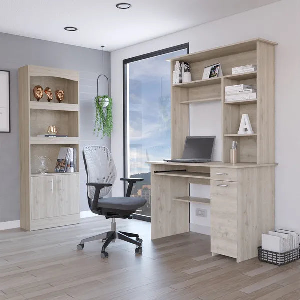 Tucson 2 Piece Office Set, Bookcase + Desk , Light Gray